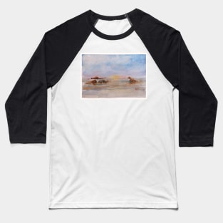 Mangrove Beach Misty Morning - Watercolour Baseball T-Shirt